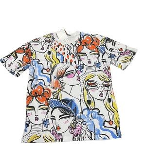 Zara Artistic Faces T-Shirt - Multicolor for Women